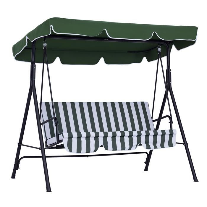 Columpio de jardín Outsunny - 3 plazas - toldo con inclinación ajustable - cojines para asiento y respaldo - 172 x 110 x 153 cm - verde