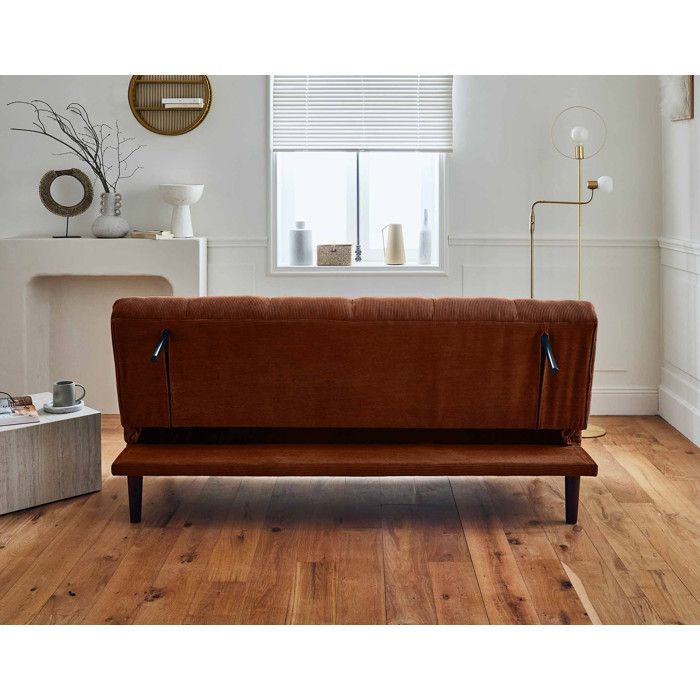 Samarra - Sofá-cama de 2 lugares com mecanismo click-clack - veludo cotelê - Terracota
