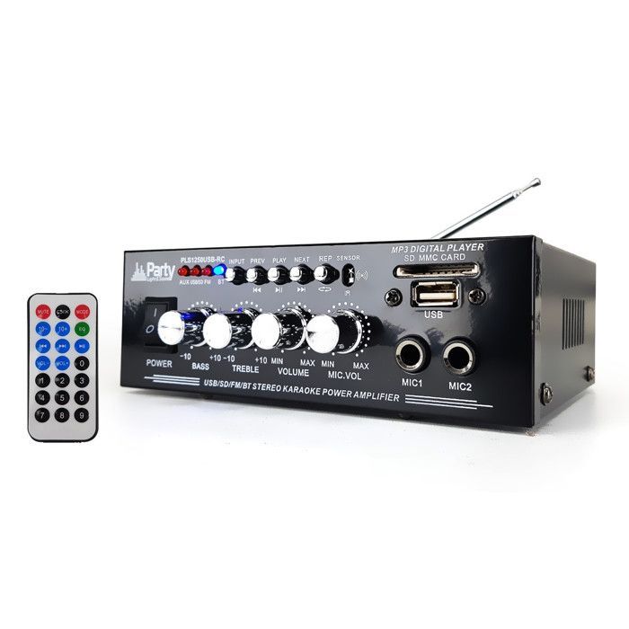 600W PA system package, Bluetooth USB amplifier + 2 x 300W speakers + USB mixer, complete cabling, PA DJ sound system for parties, home, bar