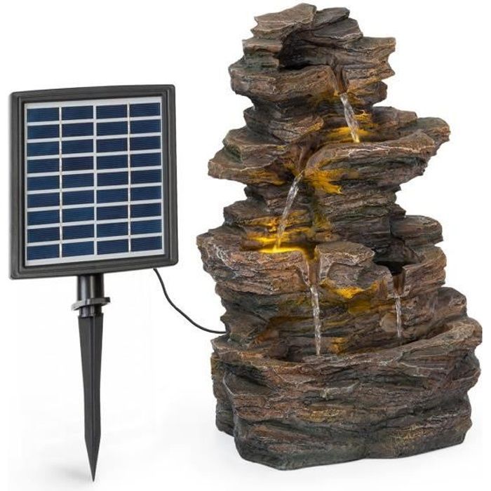 Solarbrunnen – Blumfeldt Messina – Wasserfall für Garten oder Terrasse – 4 Stufen – Durchflussmenge 200 l/h – Braun