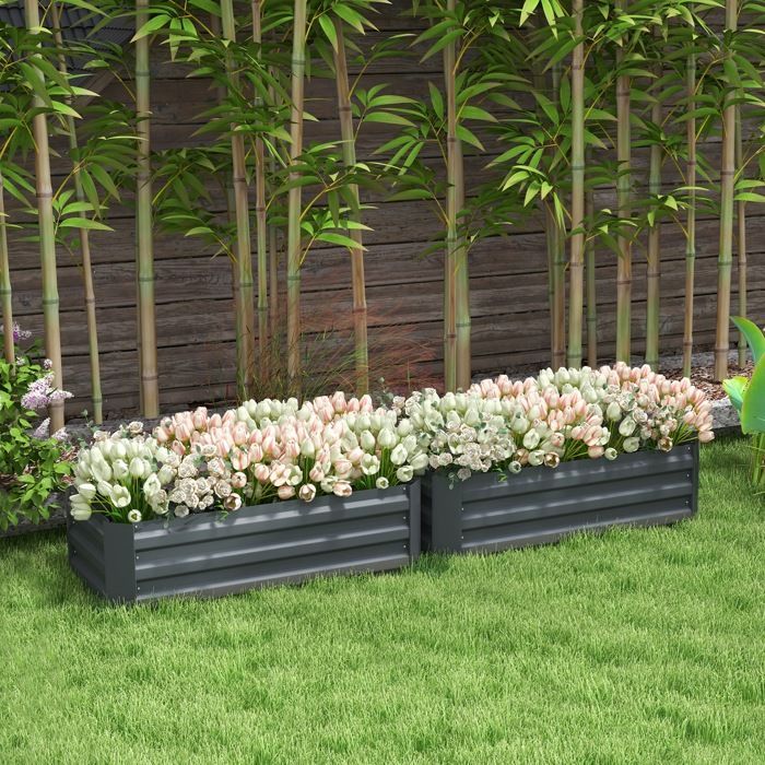 Durable Corrugated Steel Raised Garden Beds Grey 2pcs 100x50x30cm |