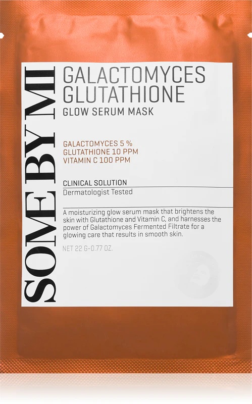 Some By Mi Galactomyces Glutathione Glow Serum Mask — starojošu efektu piešķiroša sejas maska jutīgai un sausai ādai.