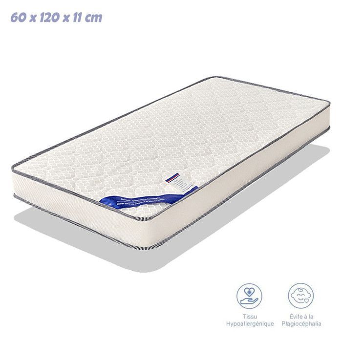 KITYTETY - Colchón para bebé 60x120CM Grosor 11CM - Núcleo perforado y antibacteriano - 2 lados ultratranspirables