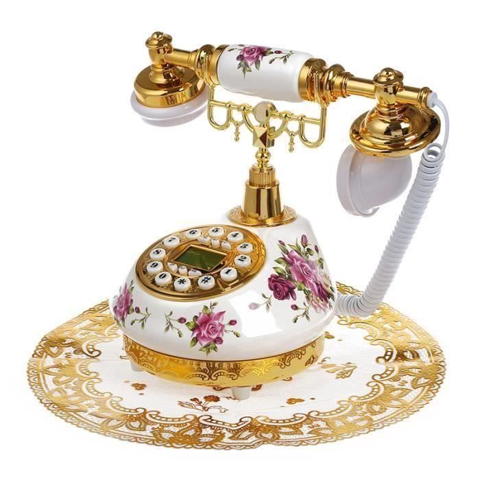 Telefone fixo antigo retrô de cerâmica com secretária eletrônica - Amarelo