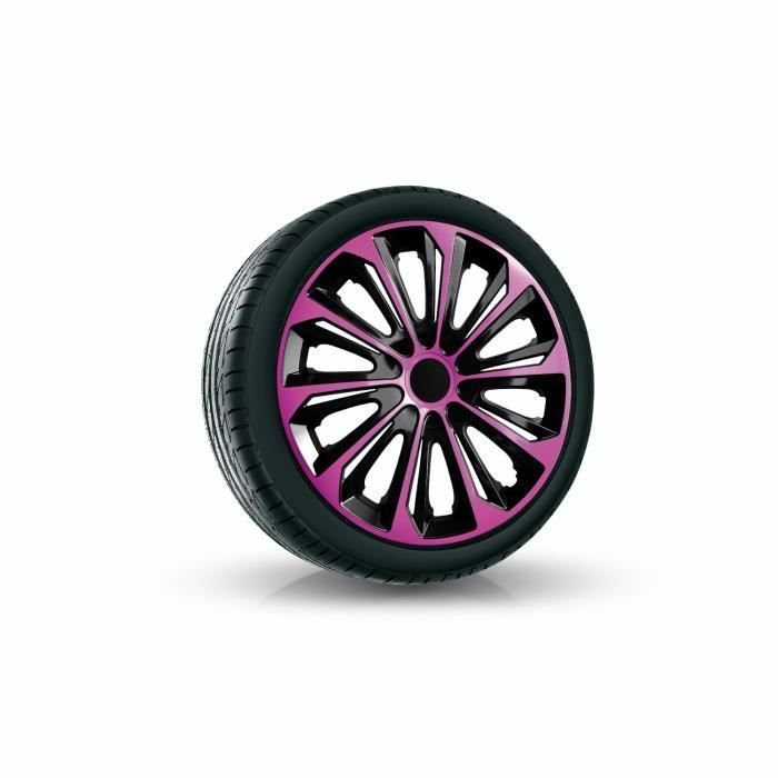 Calotas NRM STRONG DUO para rodas de aço, conjunto de 4 calotas bicolor em plástico ABS (rosa/preto, 14
