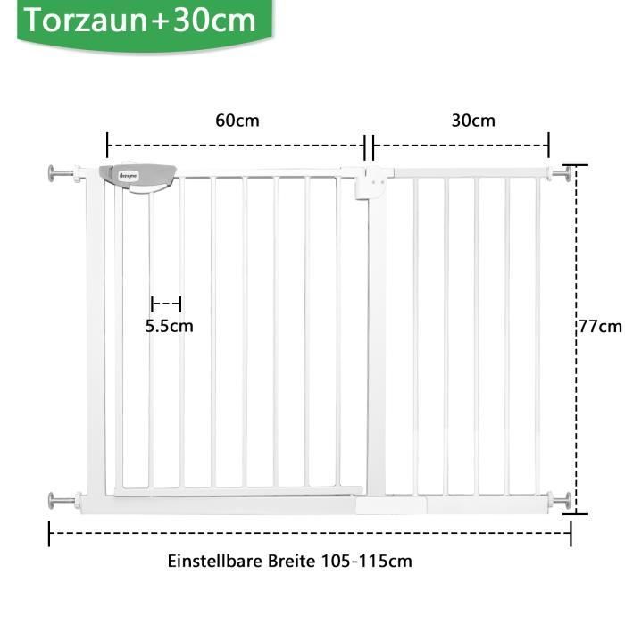 Aufun Safety Gate for Doors and Stairs, Pressure Mounting, For Spaces 105-115cm, for Pets, Babies and Children - White
