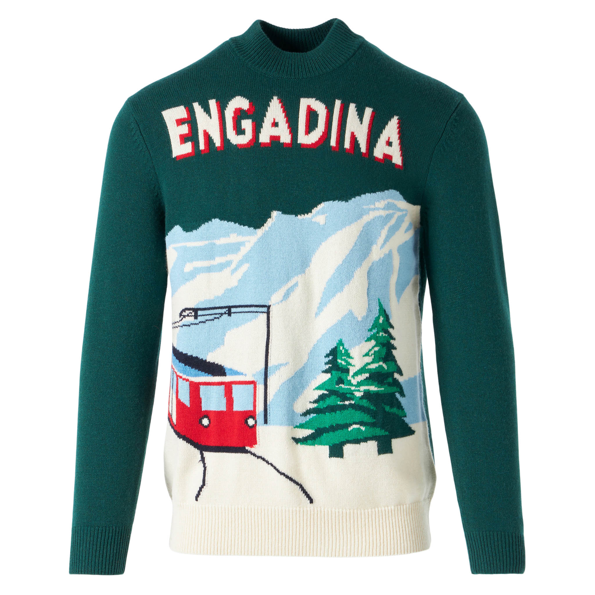 Maglione da uomo verde con cartolina lavorata a maglia