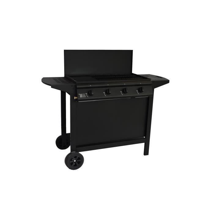 Barbacoa de gas - GRILL GARDEN - Negra - 4 quemadores - Con funda protectora - Encendido piezoeléctrico
