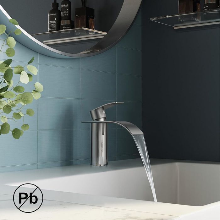 Rubinetto da bagno a cascata cromato, miscelatore per lavabo con acqua calda e fredda, miscelatore per lavabo in ottone