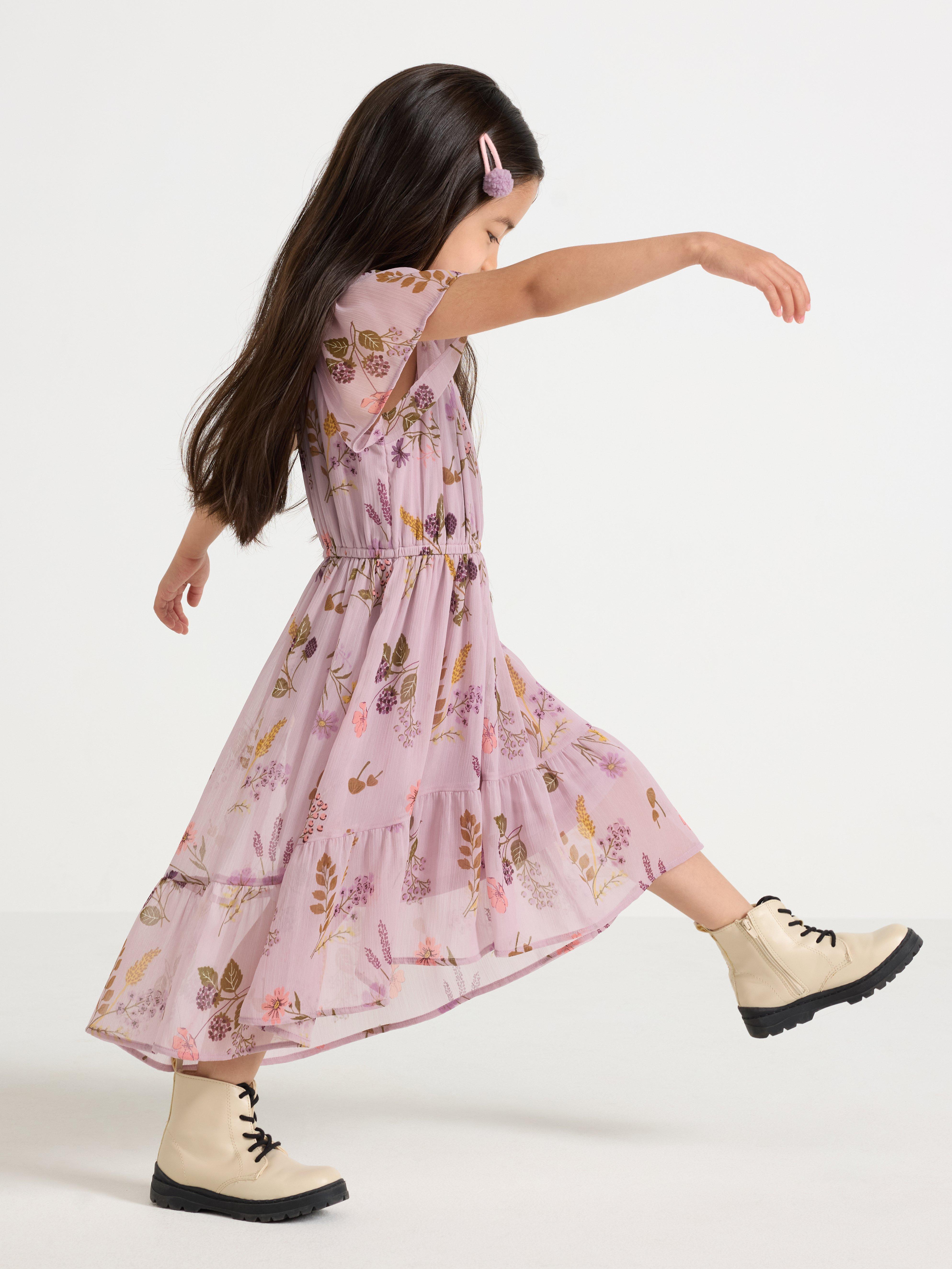 Robe en mousseline lilas clair poudré
