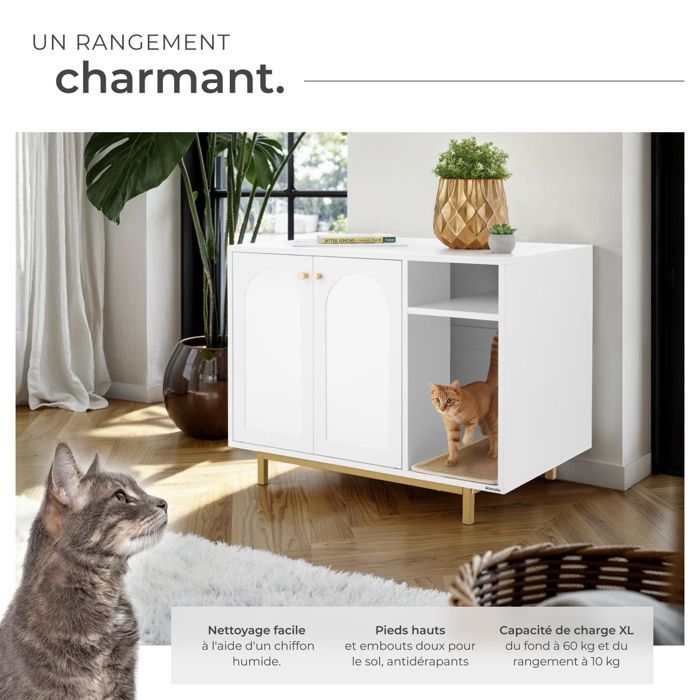 Armario para gatos - TECTAKE - KALEA, unidad de almacenamiento con forma de casa, entrada lateral y rascador incluido - 80 x 52 x 61,5 cm