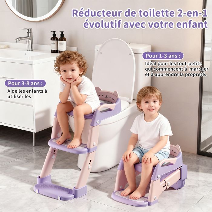 Riduttore per WC per bambini, vasino pieghevole con gradini antiscivolo, cuscino anti-schizzo, altezza regolabile.