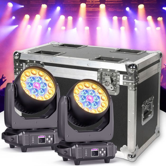 UKing DJ Moving Head LED RGBW DMX512 - Luce da palcoscenico 19x20W con zoom, wash e schermo LCD - Confezione da 2 luci per DJ con flight case