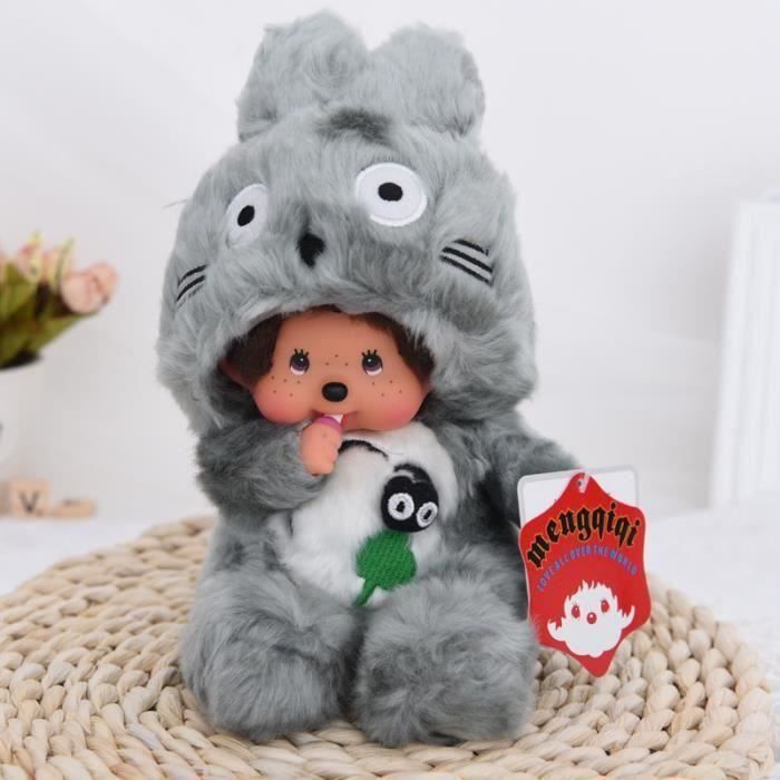 Muñeco de peluche Kiki Totoro Monchichi de 20 cm, color gris, con biberón.