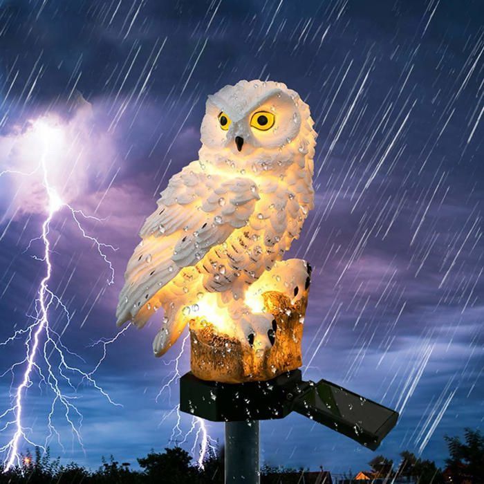 Lampe solaire LED de jardin, décoration de jardin en forme de hibou, lampe solaire étanche pour pelouse, éclairage de chemin(blanc)