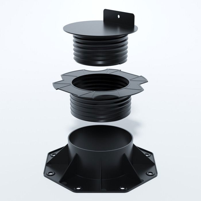PLOT RÉGLABLE DE 60 À 138 MM POUR TERRASSE BOIS ET COMPOSITE - L: 186 mm - l: 186 mm - Noir