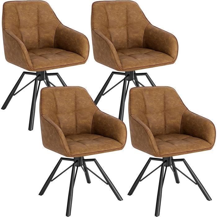 Silla giratoria WOLTU 360°, juego de 4, silla de comedor escandinava, sillón de piel sintética vintage, marrón claro W0ATT0030-4
