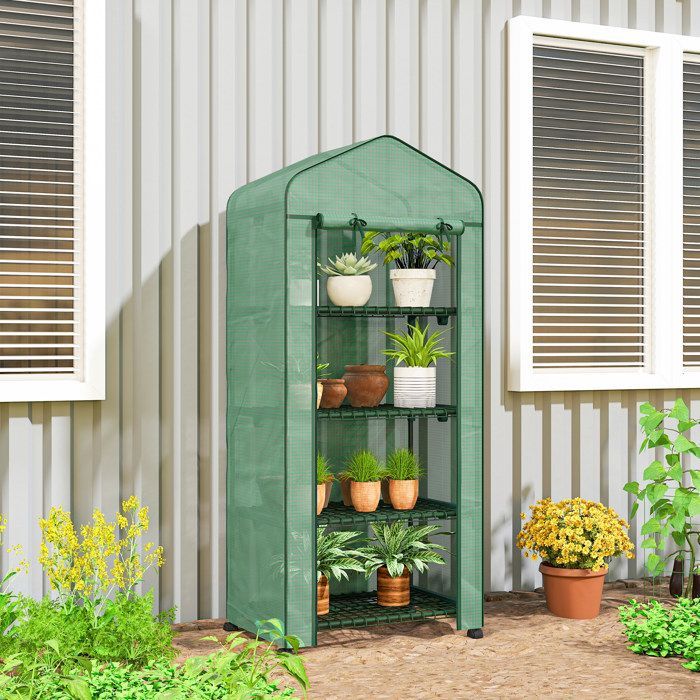 Estufa de jardim - Outsunny - 4 níveis - cobertura removível em PE de alta densidade - estrutura tubular de aço - 69 x 50 x 165 cm - verde