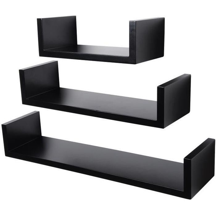 Juego de 3 estantes de pared WOLTU - Madera MDF - Negro - 2 cm de grosor