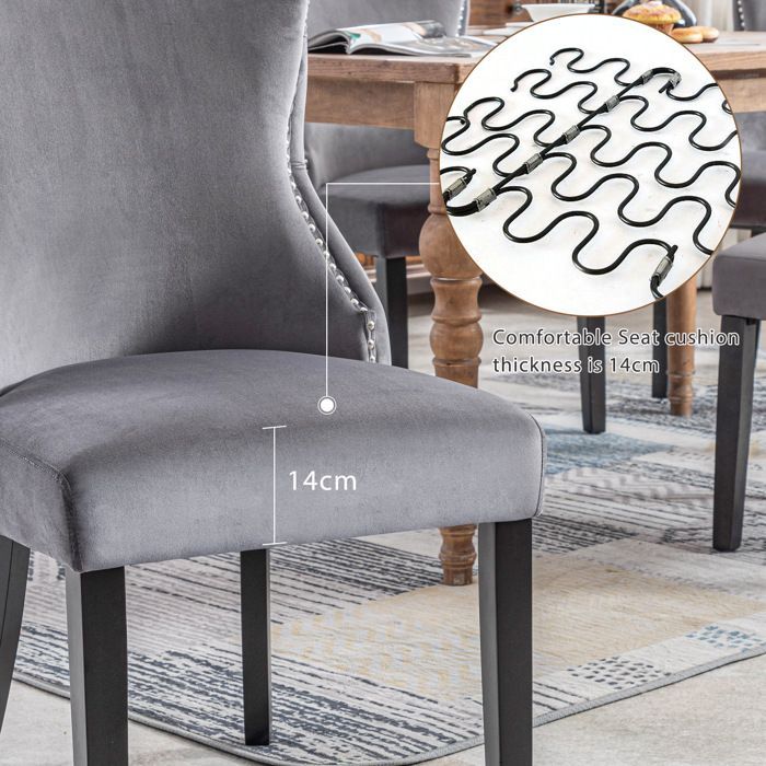 Lot de 6 Chaises de Salle à Manger - Pieds en bois massif-Chaise de Salon en Velours pour Bureau Cuisine Bar Réunion Hôtel ,Gris