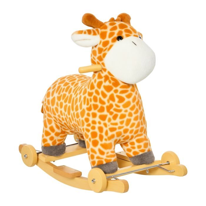 Giraffe schommelspeelgoed en loopauto op wielen, 2-in-1, met geluidsfunctie. Afmetingen: 63L x 38B x 63H cm