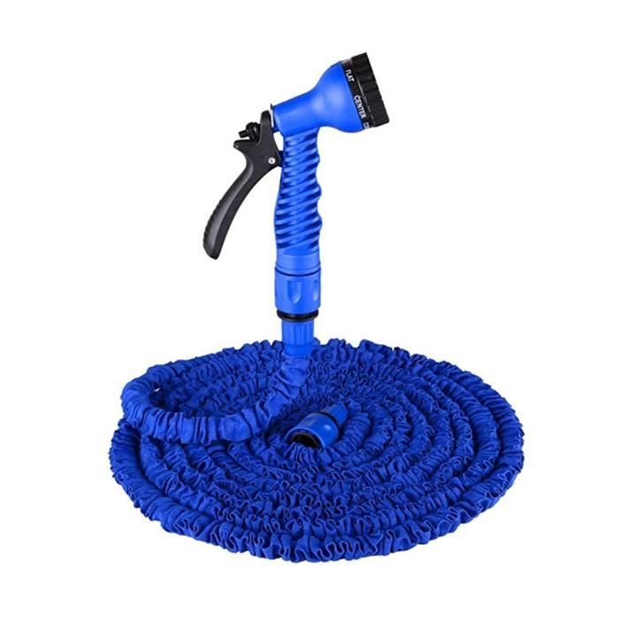 Manguera de jardín extensible JINZDASU de 30 m (100 pies) con pistola rociadora de 7 modos — Azul