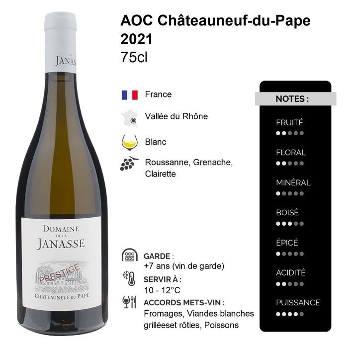 Domaine de la Janasse Châteauneuf-du-Pape Prestige 2021 - Vinho Branco do Vale do Ródano (3x75cl)