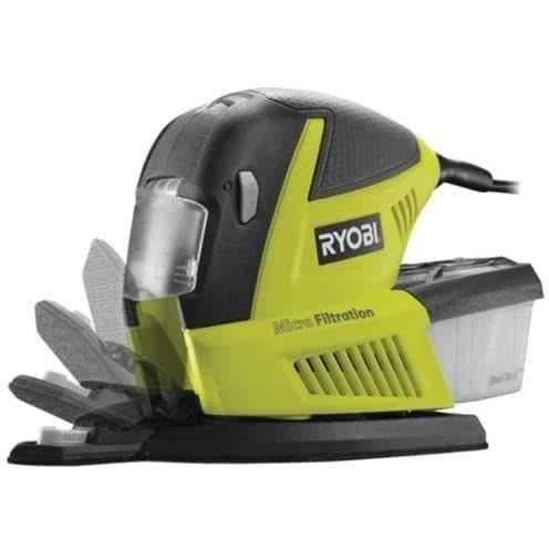 RYOBI - Lijadora multifunción de 180 W - 6000-12000 oscilaciones/min + bolsa y 30 abrasivos (10 de 1/3 de hoja, 10 triangulares, 10 lijas de dedo) - RMS180-SA30