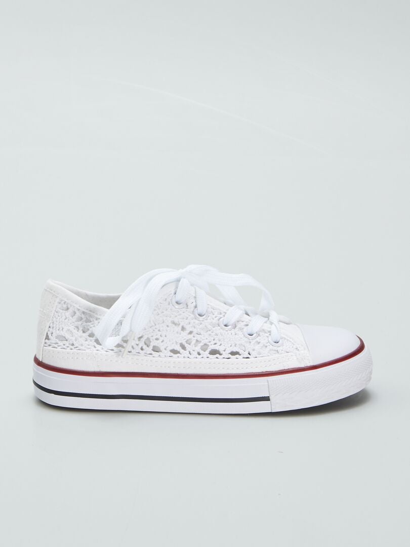 Geperforeerde canvas sneakers - WIT