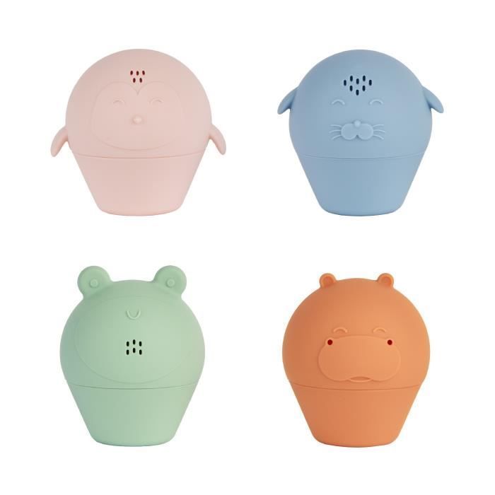 Badabulle Set of 4 Bath Sprinklers - Soft Silicone Bath Toys - Open for Washing