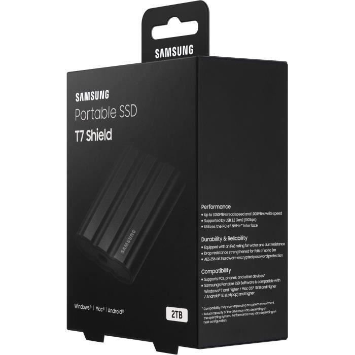 Disco duro externo SSD SAMSUNG T7 Shield negro de 2 TB MU-PE2T0S/EU