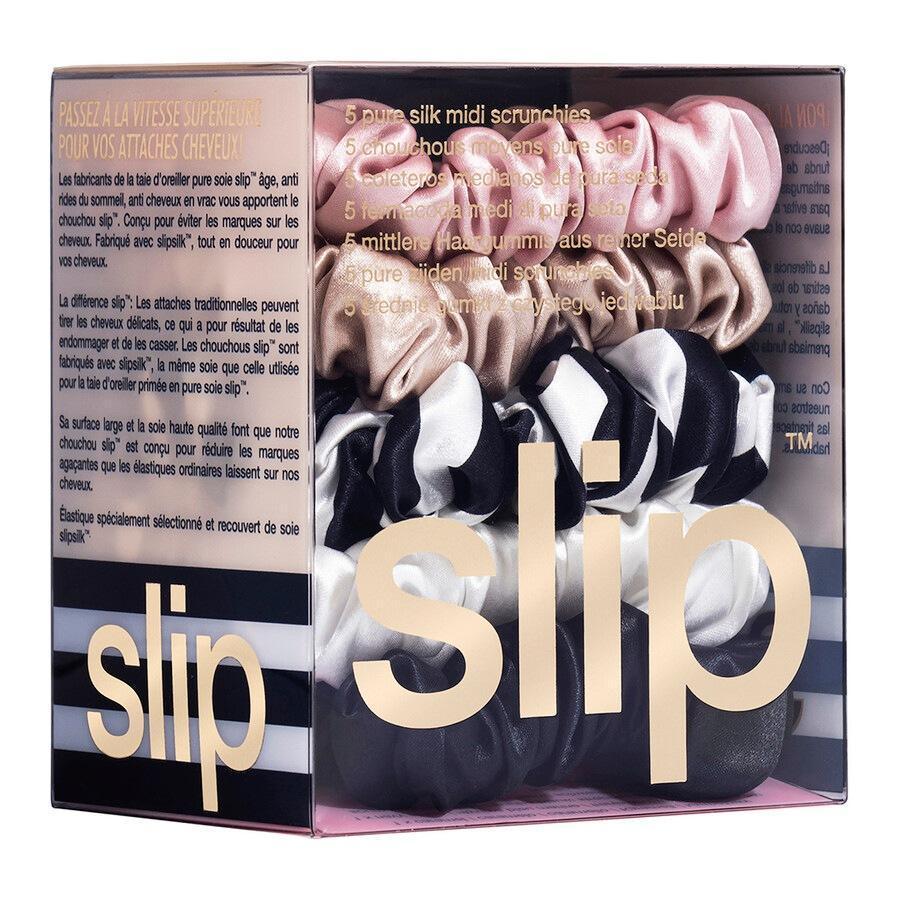 Slip Hair Elastische Haargummis (mittelgroß) aus reiner Seide – Blau gestreift, Rosa, Weiß, Karamell, Schwarz