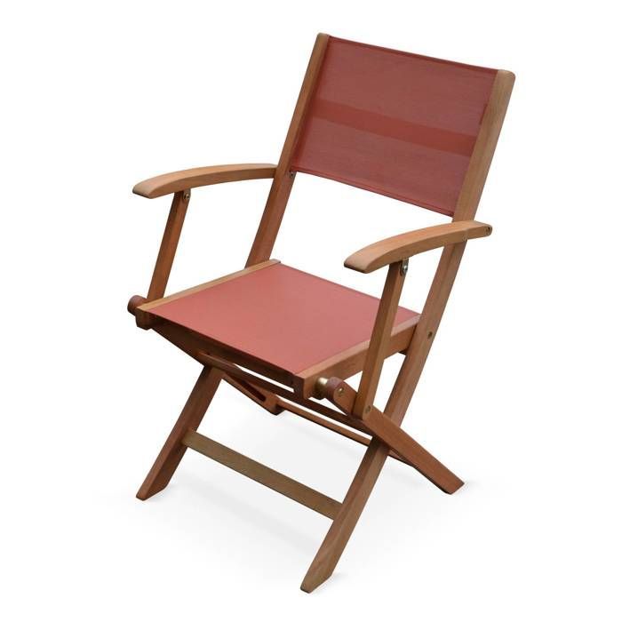 Sillones de jardín en madera y textilene - Almería Terracota - 2 sillones plegables en madera de eucalipto aceitada y textilene