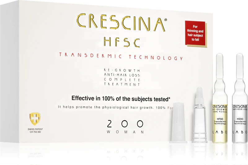 Crescina Transdermic 200 nega za ponovno rast in proti izpadanju las, ki podpira rast las in preprečuje izpadanje las pri ženskah