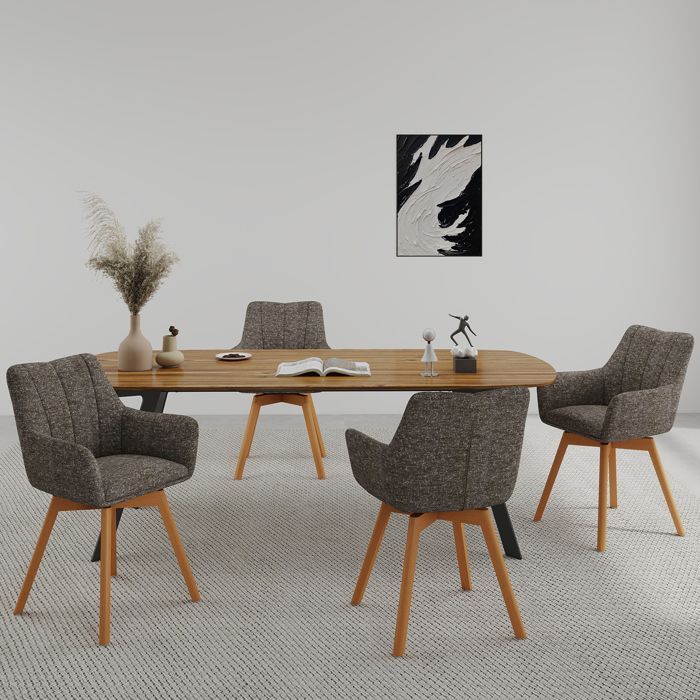 WAFTING 4er-Set 360° drehbare Esszimmerstühle, Armlehnen und Beine aus Holz, hohe Rückenlehne mit Fleece-Kissen. Braun.