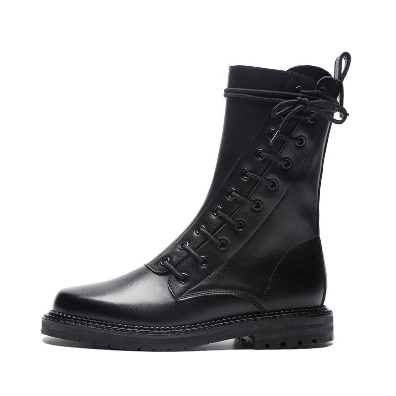 Bottes en cuir tendance pour filles, style automne-printemps, baskets de créateur, chaussures de marche mi-mollet pour femmes