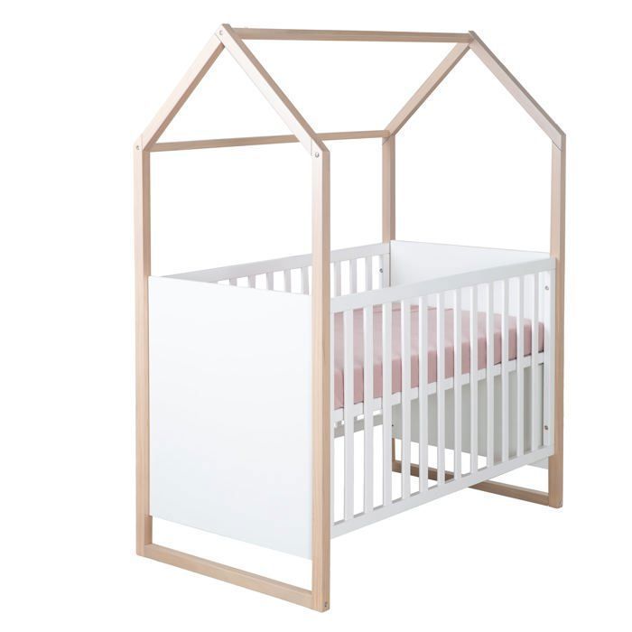 Lit bébé et cododo 2-en-1 - 60 x 120 cm - ROBA - CABANE - Chêne / Blanc