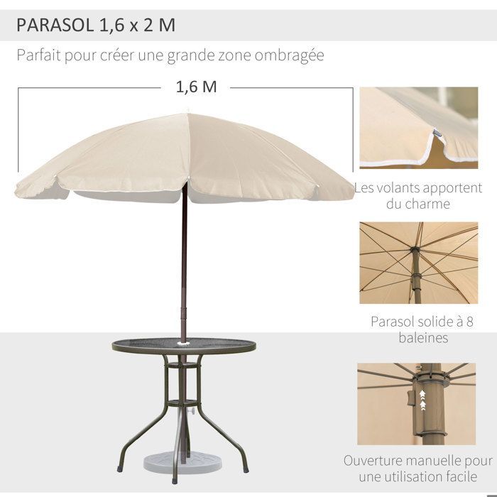 Outsunny garden furniture set - 6 pieces, round table, 4 folding chairs, parasol - steel - beige