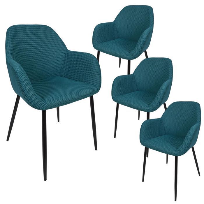 Juego de 4 sillas de comedor azules con tejido de malla texturizada 3D - ELECTRON