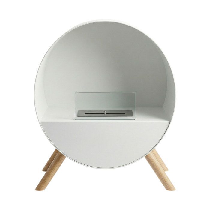 Venere - Chimenea de bioetanol sobre soporte, 60x72x30 cm, con quemador de 1 litro y patas de madera de pino blanco.