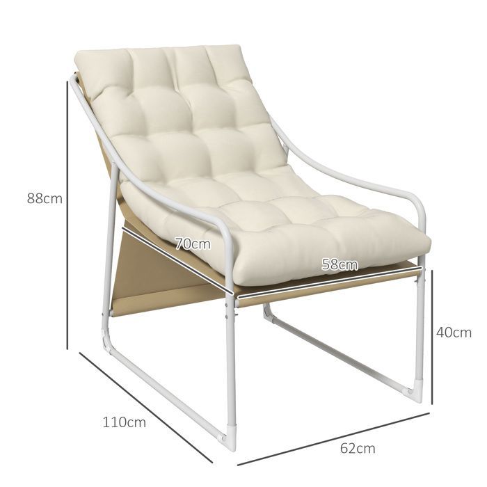 Silla de jardín Outsunny, sillón de exterior con cojín, estructura de acero para balcón, terraza, jardín, color beige.