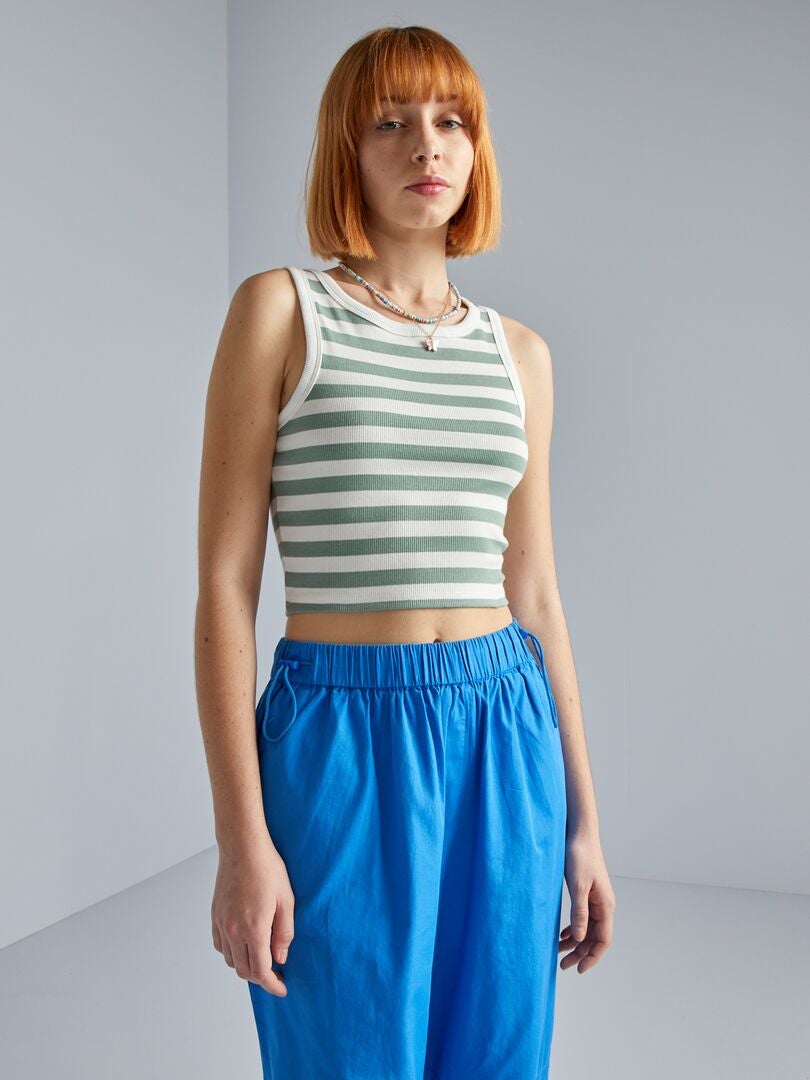 Geribbelde tanktop met strepen - GROEN