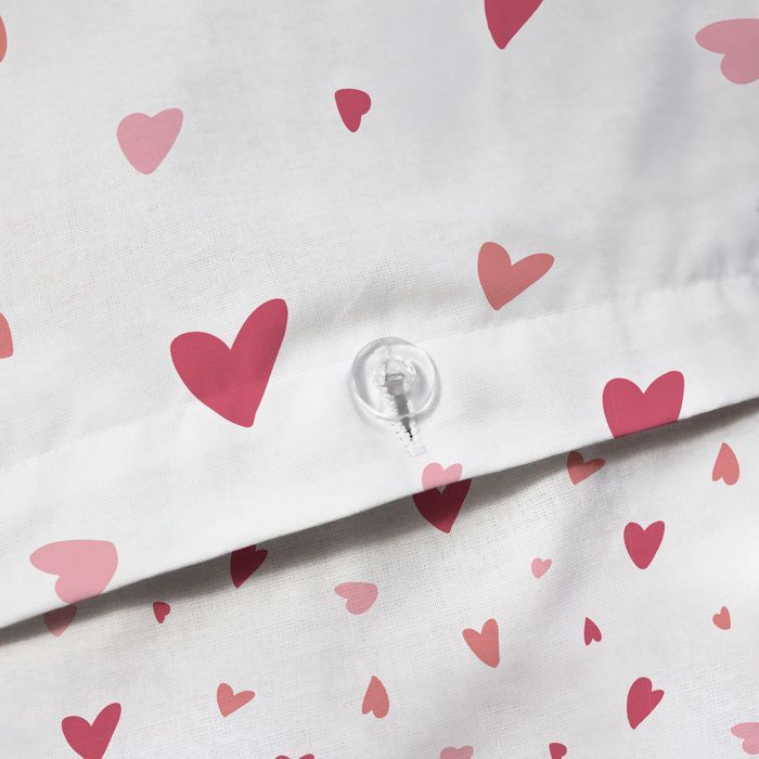 Parure de lit enfant 100% coton - MATT & ROSE - HEART - Blanc/rose - 140x200+63x63cm