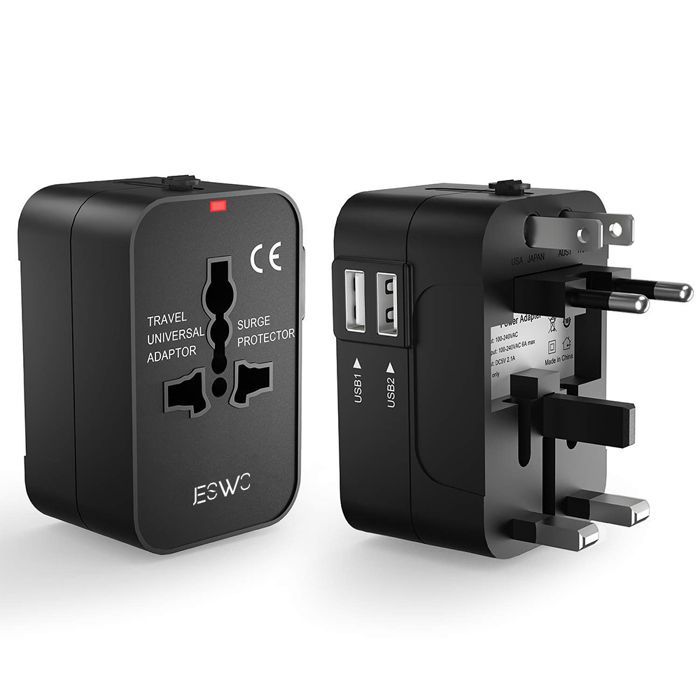 Adaptador de viaje - JESWO - Universal - 2 puertos USB - Ignífugo - 200 países