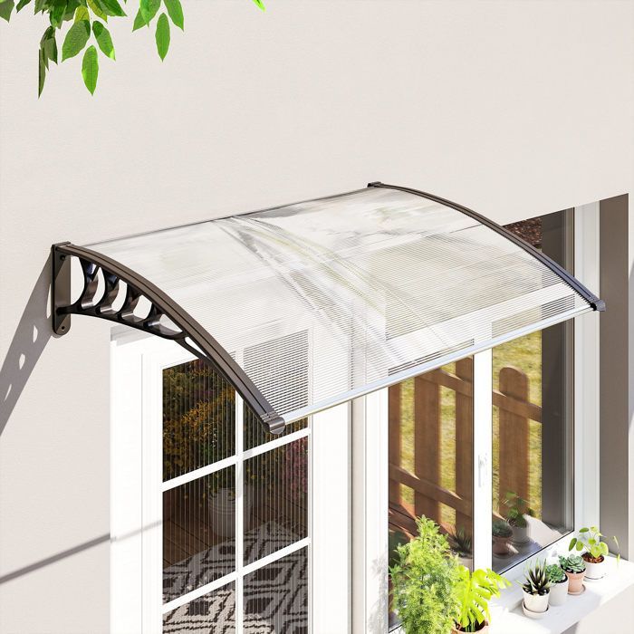 Auvent de porte d'entrée - Outsunny - toit marquise en polycarbonate - protection contre pluie neige UV - 90 x 122 cm - transparente