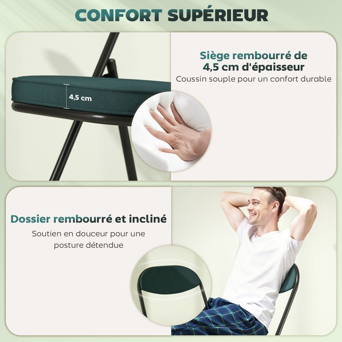 Lot de 4 chaises pliantes - HOMCOM - portables - assises et dossiers rembourrés - velours côtelé - 45 x 48,5 x 82 cm - bleu