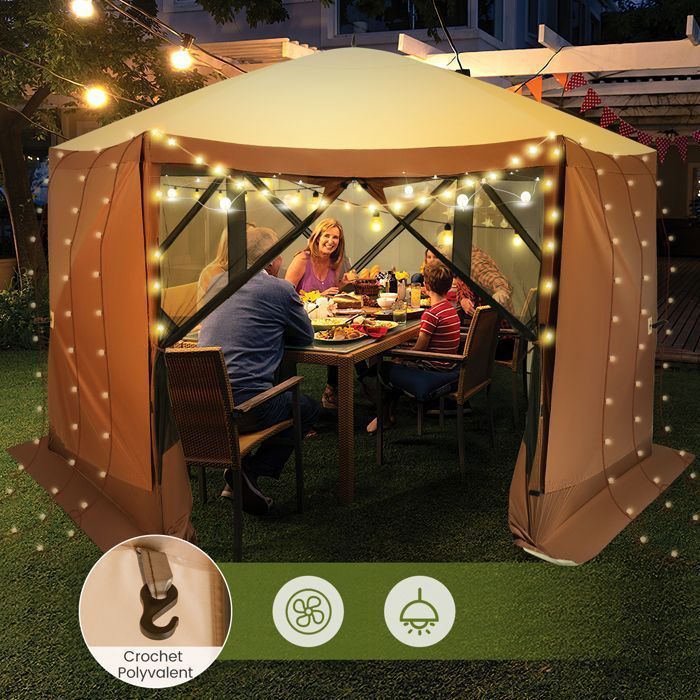 350 x 350 cm Direct te openen partytent - COSTWAY - 6 zijden met gaaswanden, 2 verwijderbare windschermen - 8 tot 10 personen