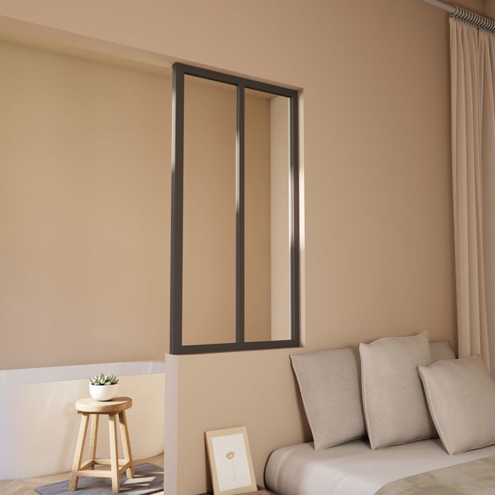 Verrière atelier en Alu - 63x108 cm - Noir - verre trempé - 2 vitrage Fixe - AICA