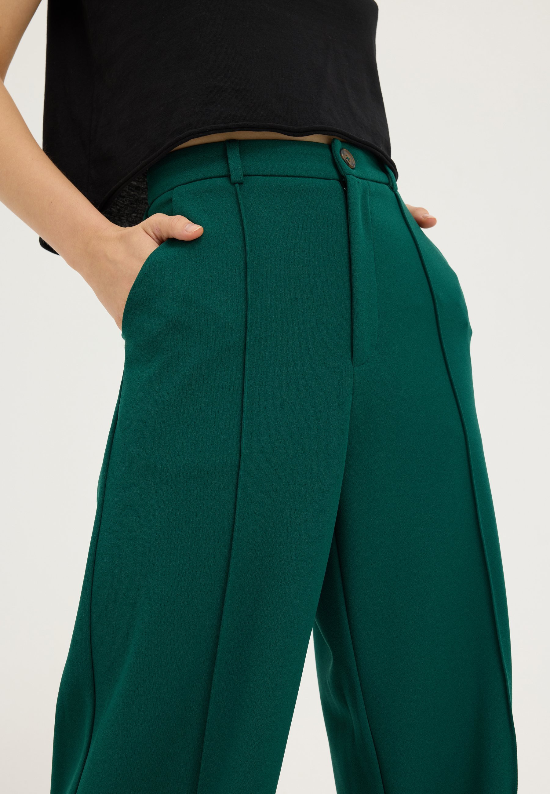 Even&Odd Getailleerde Broek met Wijde Pijpen - Evergreen