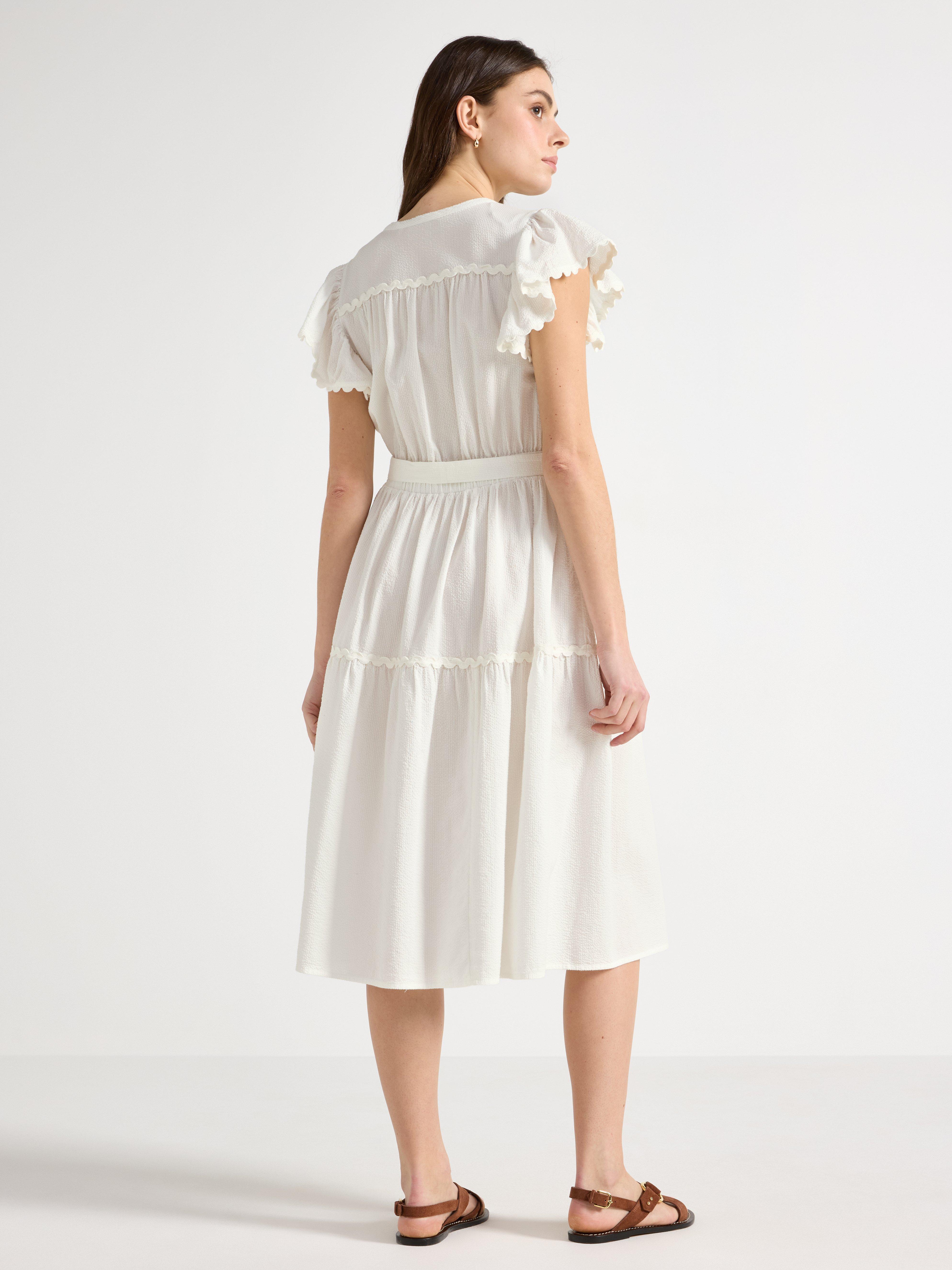 Midikjole med rysjer Off White